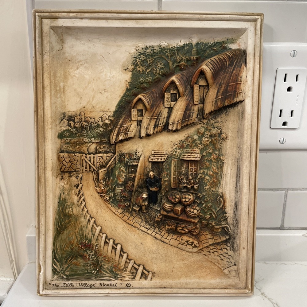 Vtg The Little Village Market Arthur Osborne Art 3D Plaster Ivortone Satin-tone